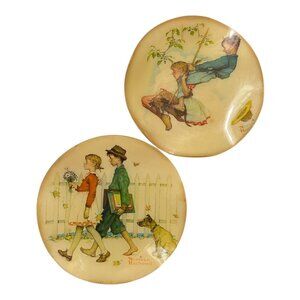 Vintage Norman Rockwell Style Handmade Decoupage Wall Plaques Set of 2